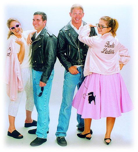 T-Birds and Pink Ladies Costumes - Grease Rental from $39-53 per costume White Lace Shorts Outfit, Grease Pink Ladies, Pink Lady Costume, Lace Short Outfits, Grease Outfits, Grease Lightning, Pink Ladies Outfit, Pink Ladies Grease, Grease Costume