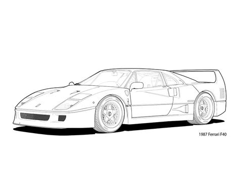 Ferrari F40 Drawing, F40 Drawing, Arch Portfolio, Cars Wallpapers, Cool Car Drawings, Car Design Sketch, Ferrari F40, Ferrari Car, Car Sketch