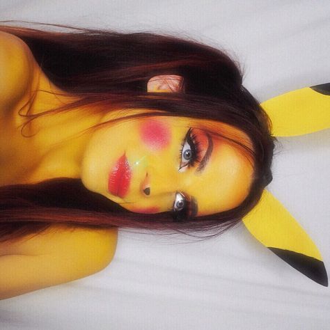 Pikachu Makeup Ideas, Pikachu Hairstyles, Pikachu Makeup Halloween, Pikachu Makeup, Pokemon Makeup, Pikachu Halloween, Pikachu Costume, Cartoon Makeup, Halloween 23