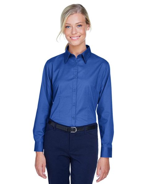 Peached finish; 4.7 oz. 55% cotton, 45% polyester twill; Spread collar; Dyed-to-match buttons Mediterranean Blue, Blank Apparel, Port Authority, Twill Shirt, Personalized Clothes, Teal Green, The Professional, Custom Tshirts, Women Long Sleeve