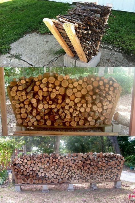 As winter is there, here is a useful and easy to make project provided that you have a few unused cinderblocks in your garage. This easy outdoor DIY firewood rack from cinder blocks is something you can complete in just a few minutes. Depending on the size, you can see it can be a pretty  #Cinderblock #Diygardenideas #Gardendesign #Gardenideas #Gardeningtips #Gardens #Outdoorliving #Woodworking Cement Block Firewood Holder, Cinder Block Wood Rack, Build Corigated Tin Firewood Holder, Diy Wood Rack, Log Holder Outdoor Wood Storage, Easy Outdoor Diy, Diy Firewood Rack, Log Rack Firewood Storage Woodland Direct, Firewood Storage Outdoor