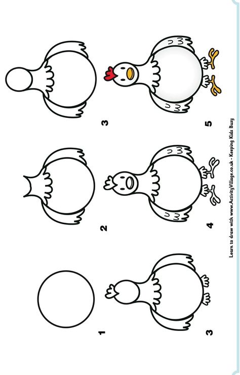 How To Draw A Chicken, Trin For Trin Tegning, Desenhos Love, Chicken Drawing, Easy Drawings For Kids, Chicken Art, Pola Sulam, Art Drawings For Kids, Eyes Makeup