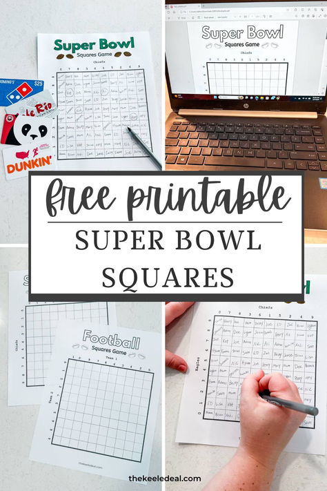 Free printable super bowl board also known as super bowl squares for guessing the score at each quarter and the final score of the big game. Super Bowl Board, Super Bowl Squares, Superbowl Squares, Football Squares, Football Watch Party, Tailgate Ideas, Super Bowl Football, The Score, Watch Party