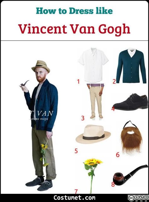 Vincent van Gogh Costume for Cosplay & Halloween 2020 Vincent Van Gogh Costume, Van Gogh Costume, Van Gogh Art Museum, Art Museum Outfit, Beard Costume, Make Your Own Costume, Buzz Lightyear Costume, Art Gallery Outfit, Museum Outfit