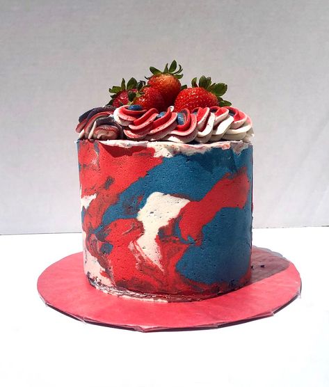 #Redwhiteandbluemarbledcake Red And Blue Cake Design, Red And Blue Cake, Marbled Buttercream, Royal Blue Cake, 4th Of July Cake, Yellow Birthday, Ombre Cake, 26th Birthday, Cake Inspo