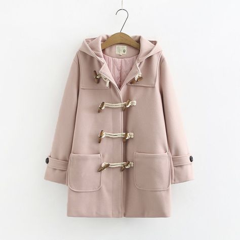 Aigan - Hooded Toggle Coat | YesStyle Navy Blue Coat, Toggle Coat, Clothing Winter, Autumn Clothing, Pink Coat, Hoodie Coat, College Style, Blue Coats, Button Jacket