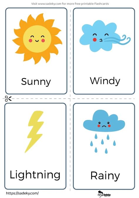 12 Free Weather Flashcards Printable For Preschool | Sadeky Weather Flash Cards Free Printable, Weather Cards Preschool Free Printable, Flashcards For Preschoolers, Free Printable Weather Chart Preschool, Sun Worksheets Preschool, Weather Pictures For Kids Free Printable, Weather Printables Preschool Free, Weather Cards Free Printable, Weather Chart Preschool Printables