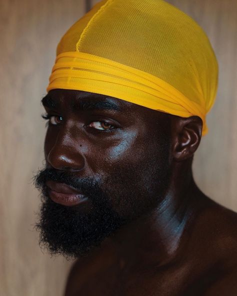 @les_pionniers⁠ What about durags?⁠ We used to tuck them jawns in our back pockets and let them hang. In my community, having a gold durag was like having a gold watch, we seen them as an ultimate accessory. Male Reference, Black Kings, Portrait References, Face References, Instagram Face, Unapologetically Black, Dark Skin Men, Beauty Aesthetic, Black Photography