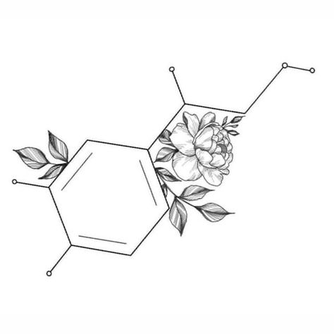 Love Molecule Tattoo, Parkinsons Tattoo Ideas, Floral Serotonin Molecule Tattoo, Seratonin Bee Tattoo, Dopamine Tattoo Flower, Serotonin Tattoos For Women, Dopamine Molecule Tattoo, Science Tattoos Biology, Seratonin Small Tattoo