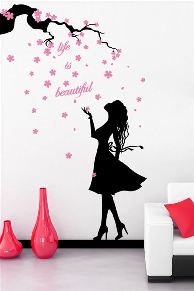 Kids Wall Decals, Baby Wall Decals, Nursery Wall Decals Lady Flowers Fairy, Girl, Woman, Stars, Bella-WALLTAT.com Art Without Boundaries Room Wall Drawing, Simple Wall Paintings, Baby Wall Decals, Girls Wall Stickers, Creative Wall Painting, Diy Wall Decals, Wall Art Diy Paint, Diy Wall Painting, Room Wall Painting