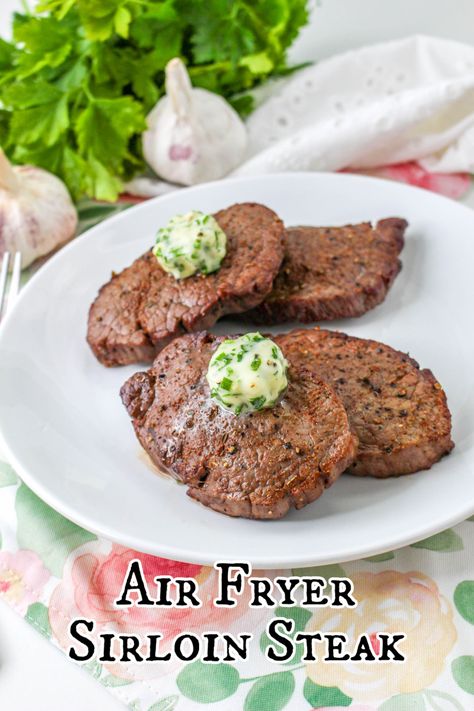 Air Fryer Sirloin Steak is seared on the outside while still juicy and tender. This is the best way for cooking steak in the air fryer. via @jugglingactmama Air Fryer Boneless Sirloin Steak, Cap Steak, Sirloin Tip Steak, Sirloin Steak Recipes, Steak In Oven, Air Fryer Steak, Sirloin Tips, Tender Steak, Beef Sirloin