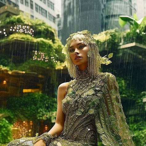 AI Prințesa Digitală on Instagram: "🌳URBAN JUNGLE EMPRESS👑 from the RAINFOREST GODDESS by @printesa.digitala assisted by AI ✨ Rainforest Goddess celebrates the fusion of nature and high fashion, creating a captivating narrative that embodies the mystical allure of the rainforest, the grandeur of haute couture, and the enchantment of the urban jungle." Debut Inspiration, Jungle Fashion, Jungle Outfit, The Rainforest, Jungle Theme, Urban Jungle, The Urban, Eden, Random Stuff