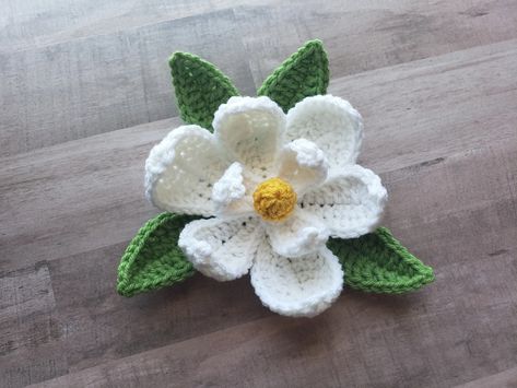 Magnolia Applique Flower White White Magnolia Flower - Etsy Crochet Magnolia Flower, Caron One Pound Yarn, Crochet Applique Patterns Free, White Sunflower, Crochet Unique, Confection Au Crochet, Flower Crochet, Knitted Flowers, Applique Pattern