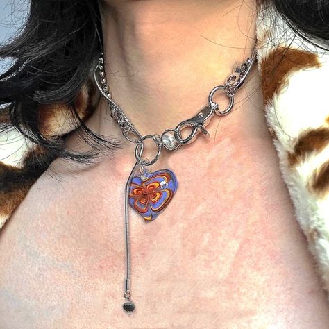 Heart Chain, Choker Style, Glass Heart, Short Necklace, Colorful Heart, Fashion Accessories Jewelry, Glass Necklace, Heart Necklace, Womens Jewelry Necklace