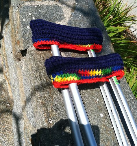 crochet crutch covers Crochet Crutch Cover Free Pattern, Crochet Crutch Cover, Crochet Leg Cast Cover, Crutch Covers Diy, Crochet Gear Shift Cover Pattern, Crochet Anatomy, Crochet Medical, Crutches Padding Diy, Padding For Crutches Diy