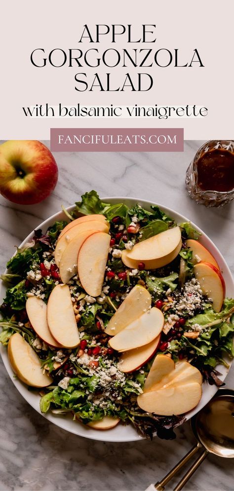 Apple gorgonzola salad with balsamic vinaigrette. Apple Gorgonzola Salad Recipe, Apple Gorgonzola Salad, Salad With Balsamic Vinaigrette, Gorgonzola Salad, Homemade Vinaigrette, Homemade Balsamic Vinaigrette, Autumn Salad Recipes, Honeycrisp Apples, Autumn Salad