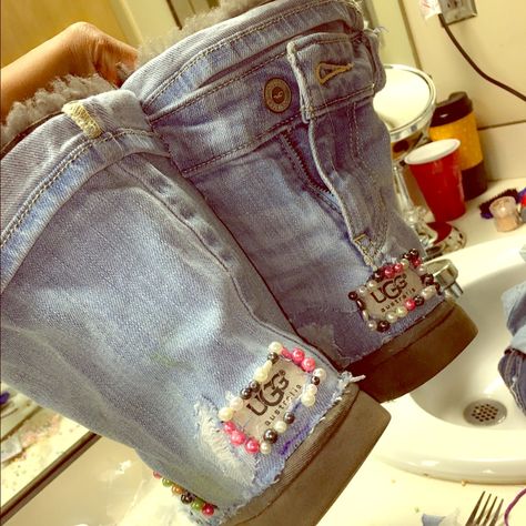 Custom Uggs, Ugh Boots, Winter Swag, Shoes Customized, Boots Diy, Jean Jacket Patches, Patchwork Boots, Custom Denim, By Myself