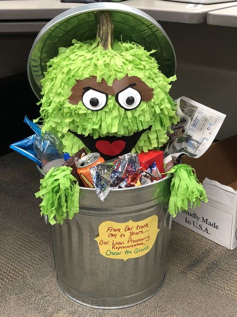 Oscar the Grouch Halloween Pumpkin Decoration Competition Uncarved Pumpkin Ideas, Oscar The Grouch Pumpkin Decorating, Oscar The Grouch Trunk Or Treat, Preschool Pumpkin Decorating Contest, Uncarved Pumpkins Decorating, School Pumpkin Carving Contest, Oscar Pumpkin Decorating, Pumpkin Contest Ideas No Carve Hospital, Pumpkin Decorating Competition