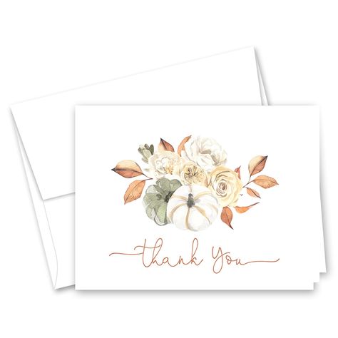 PRICES MAY VARY. Show your appreciation with these rustic floral pumpkin folded thank you cards. Card Size: 4.25" x 5.5" folded, 8.5" x 5.5 open Printed on 110 lb. white card stock Sold in pack of 50 cards and white envelopes. Blank inside. Printed and hand assembled in USA Show your appreciation with these rustic floral pumpkin folded thank you cards. Thanksgiving Cards Handmade, Fall Greeting Cards, Floral Pumpkin, Thanksgiving Cards, Pack Of Cards, Fall Floral, Watercolor Cards, Fall Foliage, Autumn Trees