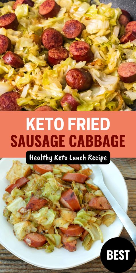 This keto fried sausage cabbage recipe is a one pan meal that is perfect for busy nights. It’s low carb, keto, paleo, and whole30. Italian Sausage Recipes Keto Low Carb, Keto Savoy Cabbage Recipes, Low Carb Bratwurst Recipes, Keto Chicken Sausage Recipes, Keto Bratwurst Recipes, Cabbage Low Carb, Keto Cabbage Recipes, Keto Sausage And Cabbage, Keto Sausage Recipes