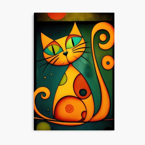 Cat Art Whimsical, Abstract Cat Painting, Abstract Cat Art, Modern Cat Art, Mid Century Orange, Cat Abstract, Abstract Painting Diy, Abstract Cat, Shrink Art