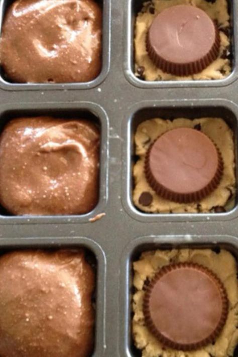 Reese's Brownies Brownie Pan Recipes, Reese's Brownies, Pampered Chef Brownie Pan Recipes, Reeses Brownies, Pampered Chef Brownie Pan, Refrigerated Cookie Dough, Dessert Cups Recipes, Cookie Cake Pie, Brownie Pan