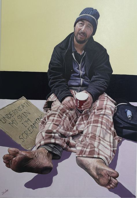 Original oil painting by James Earley of Azim a homeless man living on the streets of Soho Homeless Art, The Scream Painting, Scream Painting, People Painting, London Artist, The Scream, The Other Art Fair, Homeless People, Art Curator