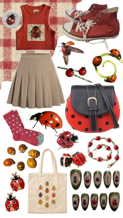 Ladybug Clothes, Ladybug Aesthetic, Ladybug Outfits, Ladybug Jewelry, Fashion Collage, Very Hungry Caterpillar, Hungry Caterpillar, Aesthetic Guys, Aesthetic Collage