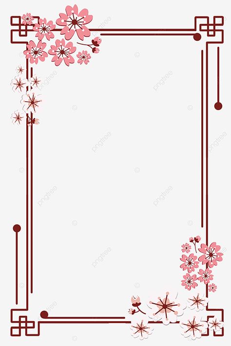 Chinese Floral Design, Cherry Blossom Border Design, Red Border Design, Cherry Blossom Border, Flower Border Clipart, Image Border, Chinese Background, Flower Background Design, Simple Border