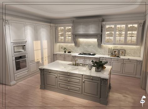 Classic kitchen Kitchen Cabinets Neo Classical, Gally Kitchen Island, Neoclassic Cabinet Kitchen, Neo Classical Interiors Kitchen, Cabinet Neo Classic, New Classic Kitchen Design, Posh Kitchen, Kitchen Neoclassic Interior Design, Classic Kitchen Design Luxury