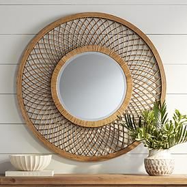 Round Vanity, Mirror Fashion, Coastal Style Decorating, Decorative Wall Mirror, Bamboo Wall, Living Room Mirrors, Video Wall, Round Wall Mirror, Wall Mounted Mirror