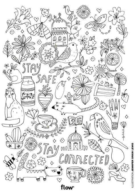 Comforting coloring page - Jennifer Orkin Lewis - Flow Magazine Underwater Doodles, Ocean Bed, Underwater Drawing, Flow Magazine, Visual Thinking, Painted Rocks Kids, Christmas Doodles, Calendar Ideas, Journal Inspo