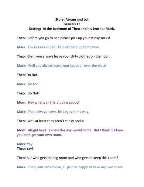 Geneis Chapter 13:  short skit to use with kids as an intro to the story of Abram and Lot Abram And Lot, Skits For Kids, Christian Skits, Short Scripts, Short Skits, Ages Of Man, Storyboard Template, Ra Ideas, Kids Bible