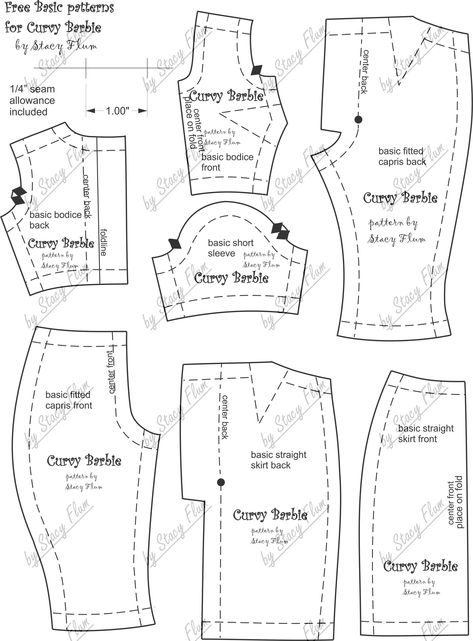 Free pattern for Curvy Barbie. Curvy Doll Pattern, Curvy Barbie Clothes Patterns Free, Free Barbie, Barbie Sewing, Barbie Dress Pattern, Sewing Barbie Clothes, Barbie Sewing Patterns, Diy Barbie Clothes, Barbie Doll Clothing Patterns