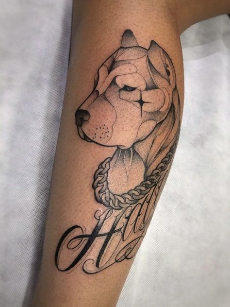 tatuagem pitbull e escrita Pitbull, Tattoos, Animals