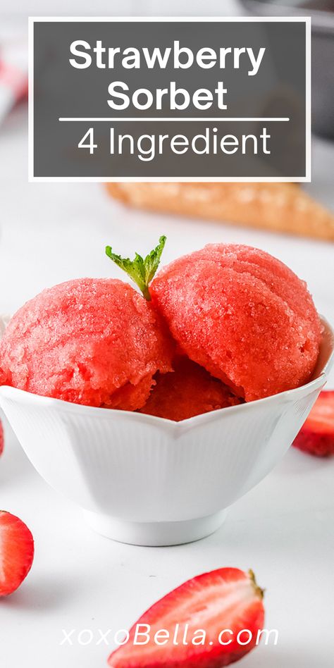 Berry Sorbet Recipe, Sorbet Recipes Easy, Easy Sorbet, Fruit Sorbet Recipe, Frozen Strawberry Recipes, Strawberry Sorbet Recipe, Sherbet Recipes, Frozen Treats Recipes, Sorbet Is