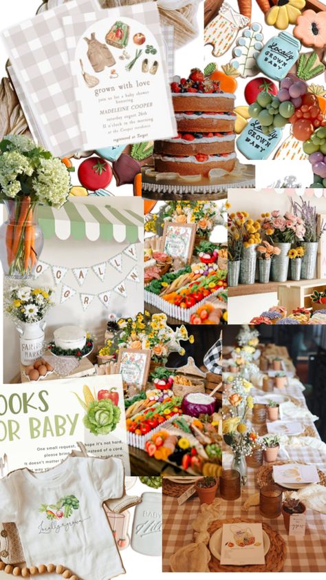 Locally Grown Baby Shower Theme, Farmers Market Party, Bebe Shower, Farm Baby Shower, Baby Shower Deco, Garden Shower, Farm Baby, Baby Q, Baby L