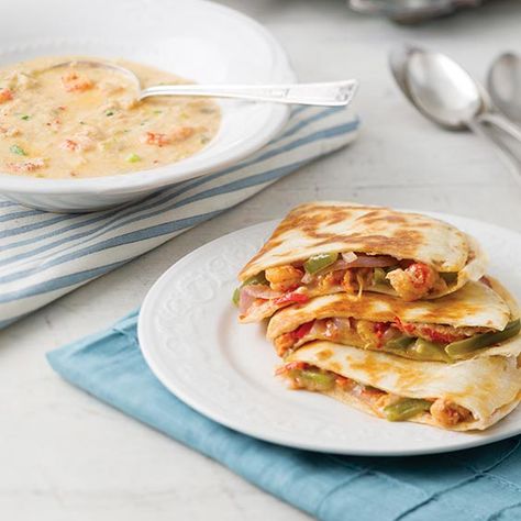 Crawfish tails and fresno chiles make the perfect pair in these Crawfish Quesadillas. Crawfish Tail Meat Recipes, Crawfish Quesadillas, Crawfish Ravioli, Crawfish Nachos, Crawfish Fettucine Recipe Louisiana, Blue Crab Recipes, Boudin Recipe, Crawfish Bread, Creole Dishes