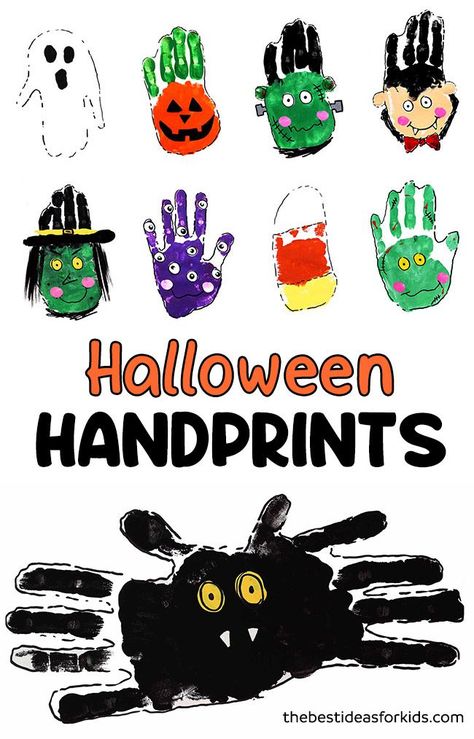 HALLOWEEN HANDPRINT CRAFTS 🎃 👻🦇 - cute handprint art ideas for Halloween! Hand Print Halloween Art, Hand Halloween Crafts, Autumn Handprint Crafts, Halloween Hand Prints, Halloween Hand Print Art, Hand Print Halloween Crafts, Halloween Crafts For Babies, Halloween Handprints, Handprint Art Ideas