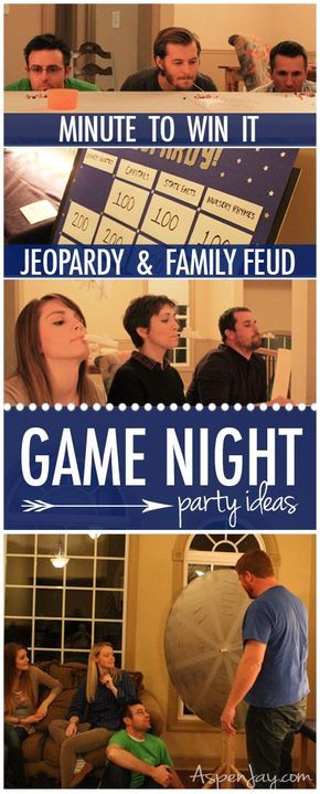 Game Party! Mix of Jeopardy, Minute2winIt, and Family Feud. This looks would be such a fun party to throw... and not too much prep work which I am ALL about! Group Trivia Games, Family Jeopardy Game Questions, Family Trivia Games, Halloween Jeopardy, Game Night Party Ideas, Adult Game Night Party, Family Game Night Party, Night Party Ideas, Fun Family Games