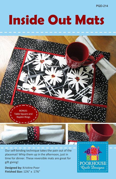 Inside Out Mats Pattern Place Mats Pattern Easy Quilted  http://shopstyle.it/l/ufz7  #commissionlink Quilted Placemat Patterns, Diy Placemats, Table Topper Patterns, Modern Placemats, Mug Rug Patterns, Place Mats Quilted, Placemats Patterns, House Quilts, Table Runner And Placemats