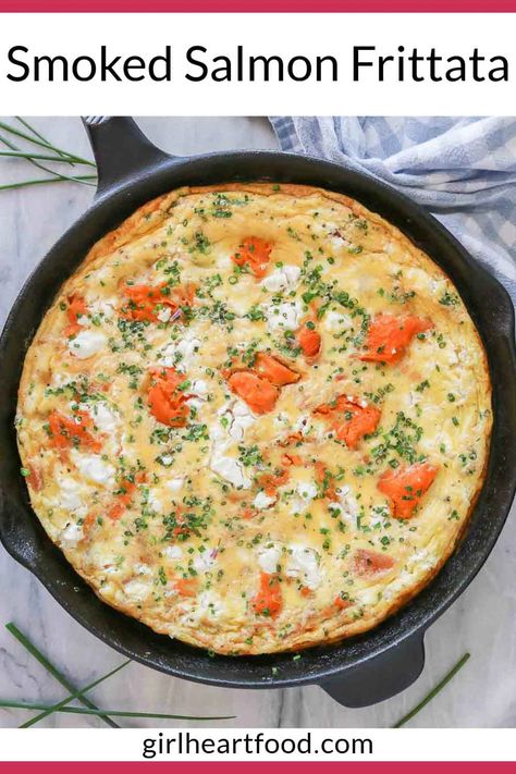 Smoked Salmon Frittata Recipes, Salmon Frittata, Salmon Sweet Potato, Smoked Salmon Frittata, Easy Frittata Recipe, Baked Frittata, Easy Frittata, Creamy Goat Cheese, Comfort Dinner