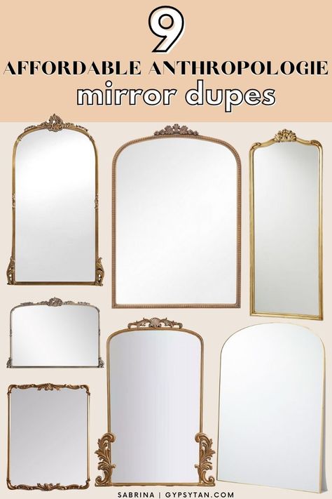 Anthropologie Mirror Dupe, Ornate Mirror Gold Mirror Bathroom, Dining Room Feature Wall, Mirror Over Fireplace, Gleaming Primrose Mirror, Gold Arch Mirror, Primrose Mirror, Anthropologie Mirror, Arched Floor Mirror, Gold Ornate Mirror