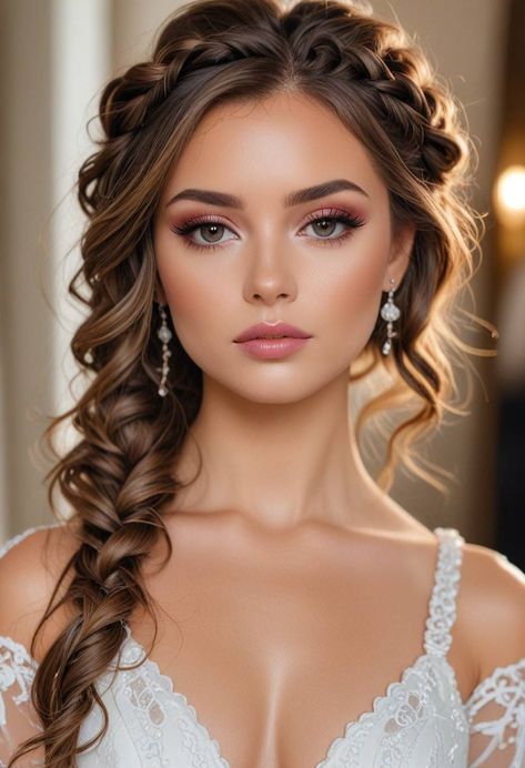 Wedding Glam Hair, Teen Wedding Hairstyles, Heir Stayl, Medium Hair Styles For Women, Eye Makeup Styles, Romantic Wedding Hair, Glam Hair, Bridal Hair And Makeup, Wedding Hair And Makeup