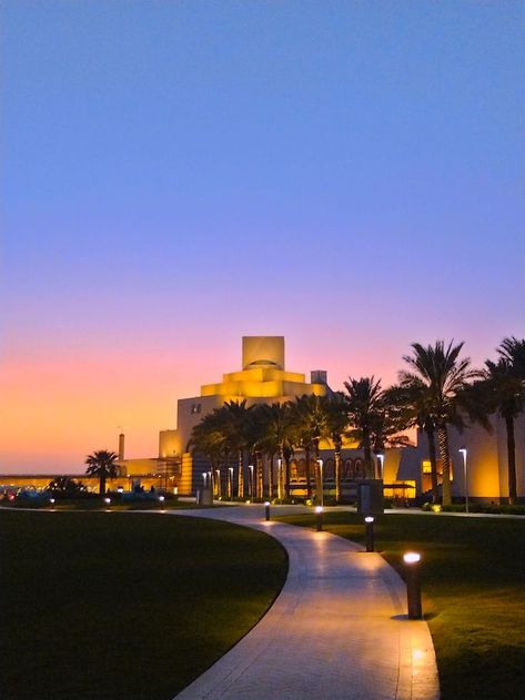 MIA Park - Qatar Museums A wonderful green, open space in the city. Adjacent to the museum is MIA Park where you can stroll, participate in activities or just gaze at the Doha skyline Doha Skyline, 5 Year Plan, Christmas Paintings, Doha, Screen Savers, Open Space, Qatar, The City, Voyage