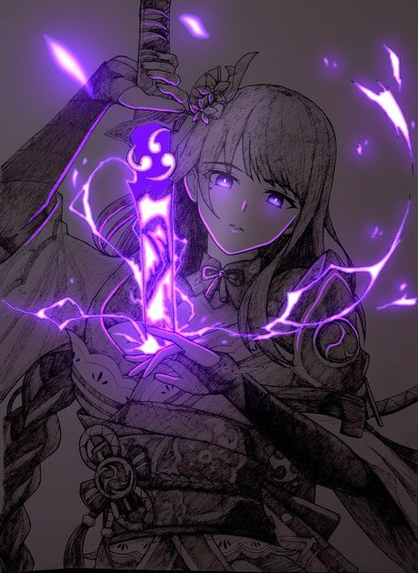 Anime Drawing Glowing Effect, Glowing Anime Art, Glow Anime Art, Glowing Anime Pfp, Art Glow Anime, Nightcore Pfp, Glow Sketch, Glowing Pfp, Purple Lightning