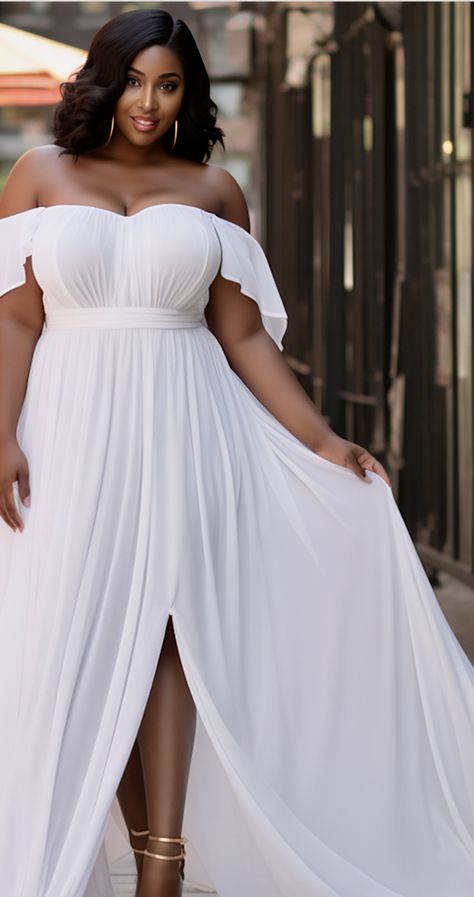 Plus Size Wedding Dresses Curvy Bride, Vow Renewal Dress, Curvy Wedding Dress, Plus Size Vacation, Curvy Wedding, Courthouse Wedding Dress, Plus Wedding Dresses, Plus Size Wedding Gowns, White Off The Shoulder