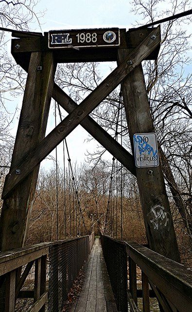 A Terrifying Swinging Bridge in Richmond, Indiana Horror Places, Haunted America, Oxenfree, Swinging Bridge, Hiking Club, Creepy Places, Best Places To Vacation, Indiana Travel, Spooky Places