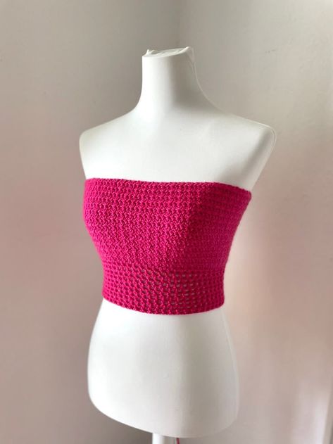 Hot Pink Crochet Top, Strapless Crochet Top, Tube Top Crochet, Haut Crochet, Crochet Bandeau Top, Top En Crochet, Crotchet Crop Top, Hot Pink Crochet, Pink Crochet Top