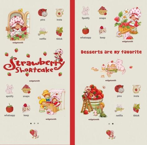 Strawberry Shortcake Layout, Strawberry Iphone Layout, Strawberry Shortcake Iphone Theme, Strawberry Homescreen Layout, Strawberry Ios Theme, Strawberry Shortcake Phone Theme, Strawberry Shortcake Widgets, Strawberry Themed Phone, Strawberry Shortcake App Icon